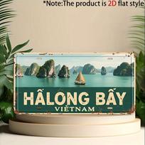 Halongo įlanka Vietnamas Kalkakmenio Karstai Burlaivis Aliuminio Skardos Ženklas Sienos Meno Dekoras Garažui Barui Vyriškam Kambariui D Plokščia Spauda Metalas 15x30cm(5.9x7.8inch) white