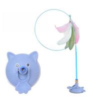 Cat Tease Toy with Suction Cup Interactive Cat Toy Press Lock Sticks on Floors Cat Wand Toy Flexible Steel Wire Cat Feather Toy juoda