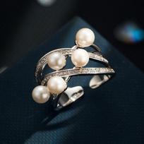 Premium Winding Micro-inlaid Zircon Imitation Pearl Opening Ring Fashionable Light Luxury Adjustable Ring New Index Finger Ring black