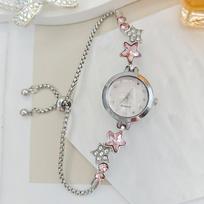 Fashion Adjustable Bracelet Watch Rhinestone Alloy Star Chain Watch Quartz Watch for Women Girls sidabrinės rožinės spalvos