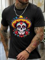 Skeleton Flower Graphic T-Shirt Gothic Casual Streetwear Tee M brown