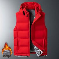 Men's Plus Size Lambswool Cotton Fleece-Lined Vest - Sporty, Warm High-End Outerwear for Autumn/Winter 2XL raudona