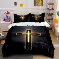 Christian Cross Black Bedding Set Bedding set (1 duvet cover, 2 pillowcases, duvet not included) 135x200cm