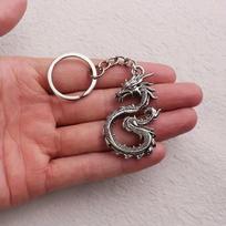 Vintage Silver Zinc Alloy Dragon Shape Keychain Pendant, Birthday Or Other Holiday Gift, Creative Fashion Item, Retro Style A brown