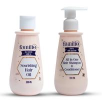 Familio Baby Hair Care Combo Oil and Shampoo | Gentle Nourishing Shampoo + Natural Hair Oil | Tear-Free, Sulfate & Paraben Free | Safe for Newborns, white
