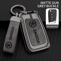Zinc alloy key case suitable for Skoda Scala car key cover high-end genuine leather car key chain car accessories kybf34 gray