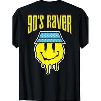 Techno Outfit BACKPRINT Acid House Trippy Emoticon 90S Raver T-Shirt L juoda