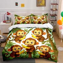 Cute monkeys holding bananas on trees Print Bedding Set 1 Duvet Cover 2Pillowcases for Adult and Children Luxury Gift Full Size (as the picture,US Full 200X230cm&set)