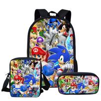 Mario Cartoon Backpack for Students School Bag Set with Messenger Bag and Pencil Case