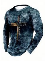Long Sleeve T-Shirt with Cross & Religious Verse Print, Casual Style S