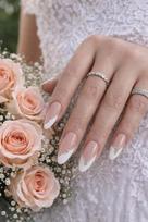 ERICO Press on Nails, Almond Shape, Nude Pink with White French Tips and Silver Glitter, 24 Reusable Artificial Nails for Festivals and Special Oc gray