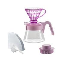 HARIO V60 Color Brew Hand Drip Coffee Set Rose Mellow 1-2 Cups Glass Server Dripper Measuring Spoon 40 Paper Filters Recipe Book Barista Pink white