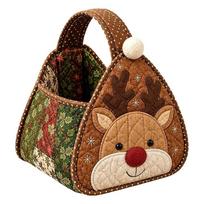 Padded Patchwork Christmas Carry Basket Foldable Quilted Tote Bag  Christmas Handbag Deer black