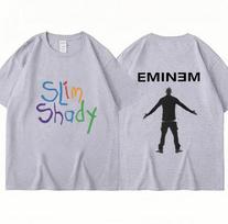Fashion Rapper Eminem Slim Shady Print T Shirt Men Women Hip Hop Vintage High Street T Shirts Oversized Cotton Tshirt Streetwear S white