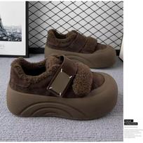 Lamb wool Velcro wool cotton shoes women's winter new thick-soled velvet round head versatile fashion bread shoes 35