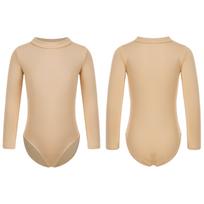 Kids Girls Fleece Long Sleeve Nude Leotard for Gymnastics Ballet Dance Bodysuits Unitard Dancewear 3-4 Years