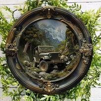 Jeep Landscape Metal Wall Art Waterproof Weather Resistant Round Sign Door Wreath HD Print Aluminum Decor 20x20 įvairiaspalvis