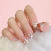 24pcs Glossy Short Ballet Fake Nails,Press On Nails With Golden Glitter Star Design, Shining False Nails For Women Girls Daily W smėlis