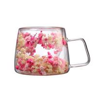200 ml gėlių stiklinis puodelis Real Flower Coffee Cup Dvisienis skaidrus puodelis su izoliuota rankena Estetinis gėlių puodelis karštiems šaltiems gėrimams 200ML