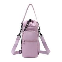 Insulated Water Bottle Sling Bag Adjustable Strap Drawstring Bottle Bag for Hiking Gym Travel Multiple Pockets Bottle Pouch for Phone Keys violetinė