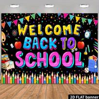 2D First Day of School Backdrop - Vibrant Welcome Banner for Kids Back to School Photoshoot & Classroom Party 47.2x31.5inch/120*80cm