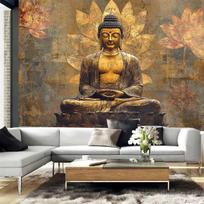 Tapestry of a seated golden Buddha on the wall 75x100 juoda