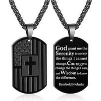 New Titanium Steel Dog Tag Men's Necklace American Flag Cross Scripture Necklace Jewelry 60CM black