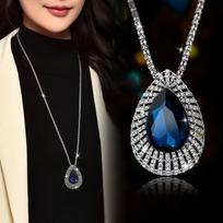 Korean Crystal Water Drop Long Sweater Necklace - Elegant High-End Women's Accessory sidabras
