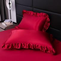 1 PC Ruffle Satin Silk Pillowcase for Hair and Skin, Silky Pillow Shams Satin Ruffled Pillowcase 50x66cm red