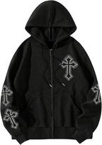 Hot-selling street-style cross print hooded sweatshirt for men, American high street zip-up cardigan XS
