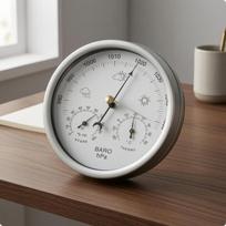 Air Pressure Meter Hygrometer Thermometer Metal Case Analog Weather Instrument Glass Front geltona