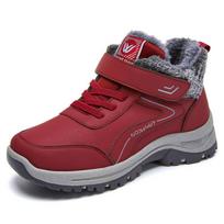 Women Winter Outdoor Fleece Lined Snow Boots, Hook & Loop Thick Cold Proof Warm Walking Shoes 36 raudona