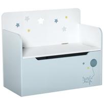 Storage Bench with Backrest in Wood for Children from 3-6 Years, 60x30x50 cm, Light Blue 60 x 30 x 50 cm