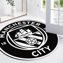 Manchester City Black White Ship Rose Crest Circular Area Rug Premier League Football Round Floor Carpet Gaming Chair Living Room Bedroom Decor Mat 60x60cm( 15x23in ) gray