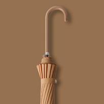 Japanese-Style 16K Straight Umbrella with Long Handle, Simple Solid Color Leather Handle, Promotional Umbrella with Logo Printing, Vintage-Style Leather Curved Handle Khaki chaki