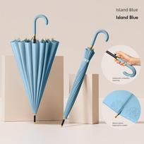 New 24K Creative Water Change Flower Straight Rod Bumper Cloth Curved Handle Umbrella Plain Color Long Straight Handle Can Be Set Logo 25INCH mėlyna