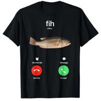 Fish Tshirt Funny Fishunisex Graphic Outfit Short Sleeve Blouses Fih Calling Remind Me Message Decline Accept Phone Call Aesthetic 2XL black