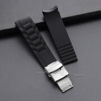 Lenktas silikoninis laikrodžio dirželis 20mm 22mm Minkštas guminis laikrodžio dirželis Sulankstoma sagtelė vyriškam laikrodžiui Pakeitimas Universalus apyrankė 20mm black