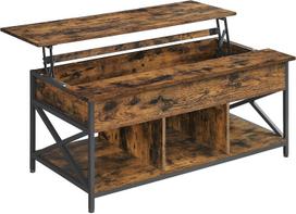 VASAGLE Coffee Table, Height-Adjustable Living Room Table, Coffee Table, Open and Hidden Storage Space, X-Struts, 60 x 120 x (48-62) cm ruda
