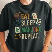 Eat Sleep Mahjong Repeat T-shirt | Mahjong Tiles Noodles Dice Tee M black