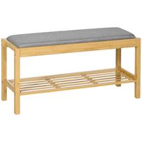 Bamboo Shoe Bench Shoe Rack with Upholstered Seat for 3 Pairs of Shoes with Slatted Shelf 90x30x46cm Natural 90 x 30 x 46 cm
