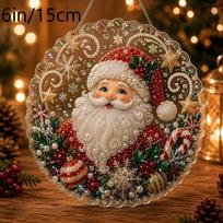 Christmas Pearl Suncatcher Kit, Diy Craft Pre-Assembled Metal Chain, Acrylic Round Board With Lace A1 brown