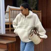Women Thick Loose Stand Collar Sherpa Fleece Pullover Sweatshirt Winter Outerwear S balta