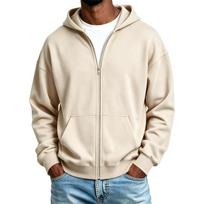 Men's Color Zip Up Hooded Sweatshirt Casual Winter Jacket L smėlis