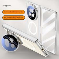 Phone Case for Honor Magic V6 V5, Compatible with MagSafe, Privacy Tempered Glass Transparent Spring Hinged Holder Cover HONOR Magic V6 orange