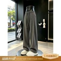 American fashion herringbone pattern sports casual pants men's drape loose and versatile solid color lazy commuting elastic waist trousers M