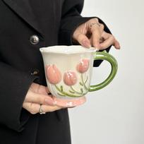 Tulip Cup for Girls Birthday Gifts Exquisite Coffee Breakfast Cup Practical Hand Socks Gifts for Girls 301-400ml beige