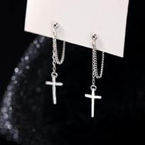 Punk Zinc Alloy Color Cross Drop Earrings for Women Men Gothic Hip Hop Long Tassel Hanging Earring Zircon Gift Bijoux gray