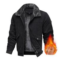 Men's Winter Warm Corduroy Jackets With Fleece Lined Lightweight Windproof Coat With Pockets Lapel Collar Work Jacket for Men Thermal Cargo Jacket M black
