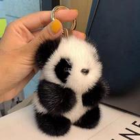 Maži Panda pliušiniai moteriški krepšio papuošalai Mieli audinės kailio imitacijos Panda automobilio raktų pakabukas 1 PC beige